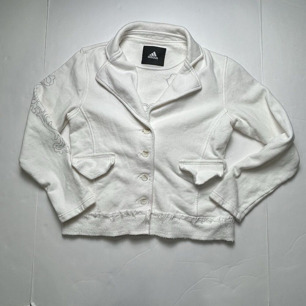 Adidas 100% cotton button up jacket White Size M Embroidered